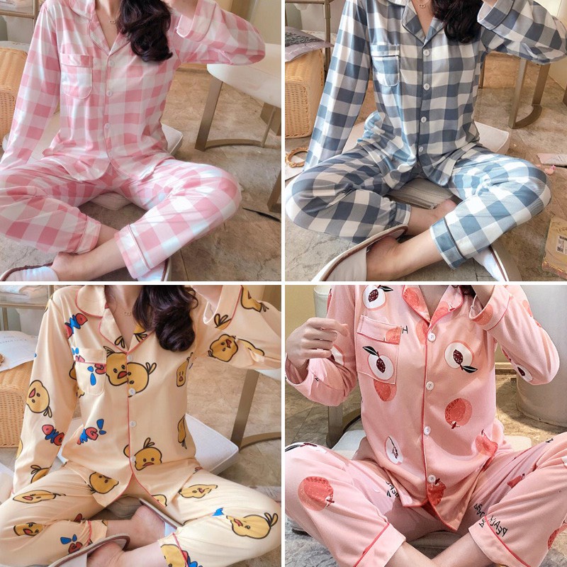 Bộ Pijama Nữ Cổ Viền, Bộ Đồ Ngủ Tay Dài Có Size Hàng Quảng Châu