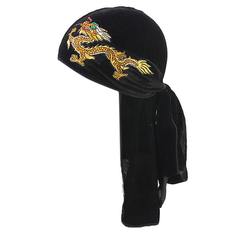 Mũ Turban Nhung Thêu Hình Rồng Phong Cách Trung Hoa