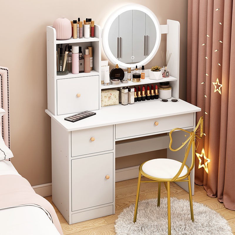 Bàn trang điểm phòng ngủ hiện đại tối giản kiểu Bắc Âu tủ tích hợp cách lưới màu đỏ nhỏ <