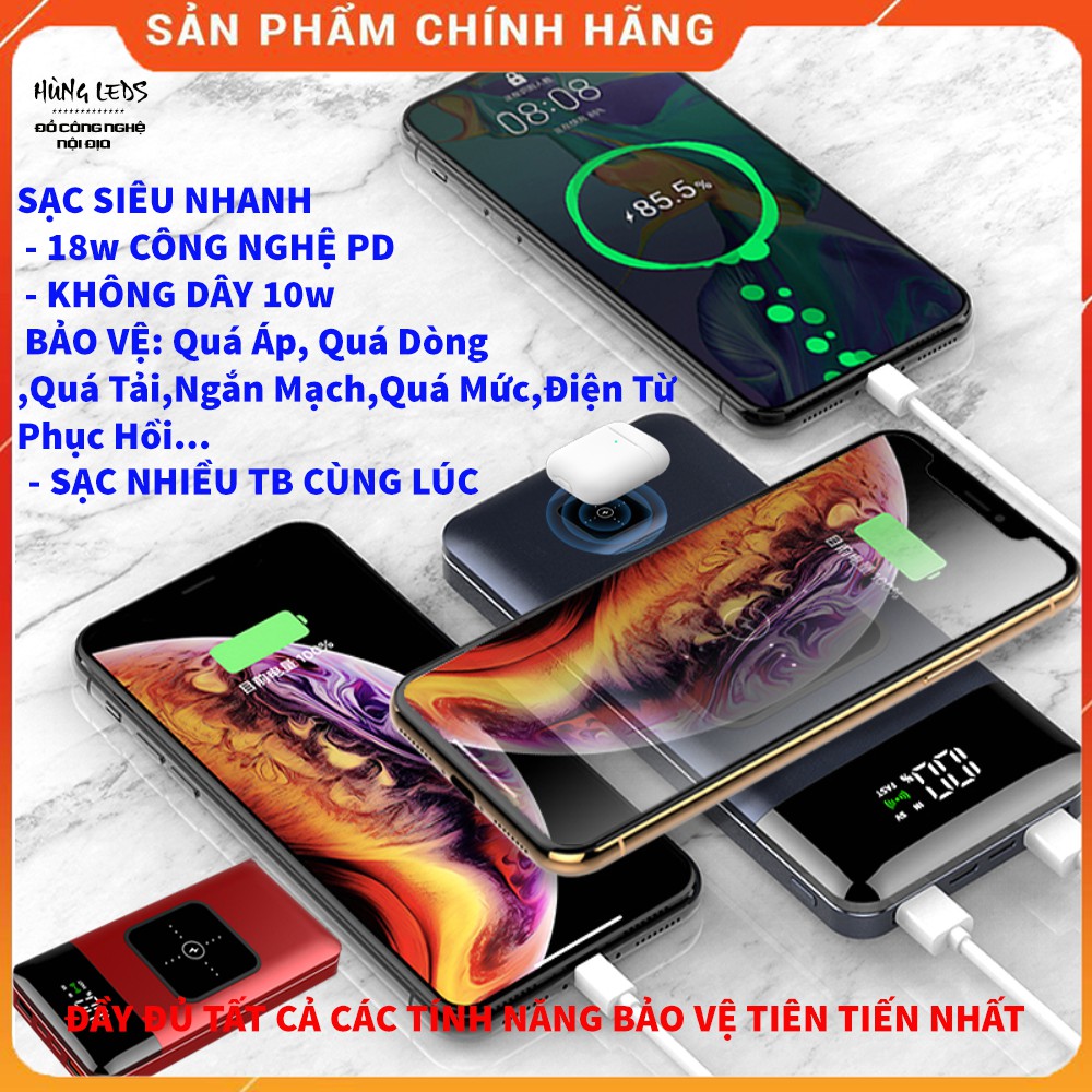 Sạc Dự Phòng Không Dây Sạc Nhanh 18W 20000Mah S6 Sạc Nhanh 2 Chiều Sạc Cùng Lúc Nhiều Thiết Bị