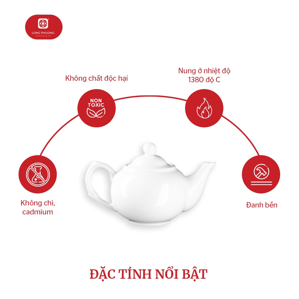 Ấm bầu Long Phương - Bình pha trà bằng sứ trắng cao cấp 3 size