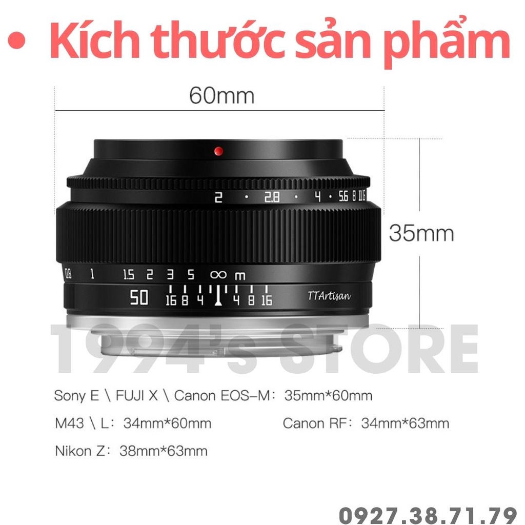 Ống kính TTArtisan 50mm F2 - Lens Full-Frame dành cho Sony FE, Nikon Z, Leica L, Canon R, Fujfilm, Canon EOS M và M4/3