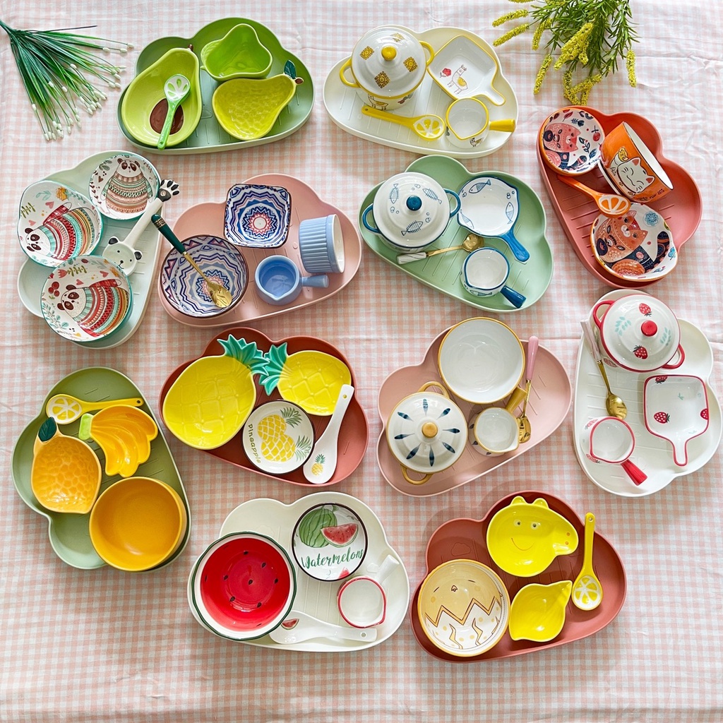 Set Bát Ăn Dặm, Ăn Cơm Cho Trẻ Em Bộ Chén Dĩa Sứ Đĩa Sứ Dễ Thương🍙 Cute Bát Đĩa Decor 🍙