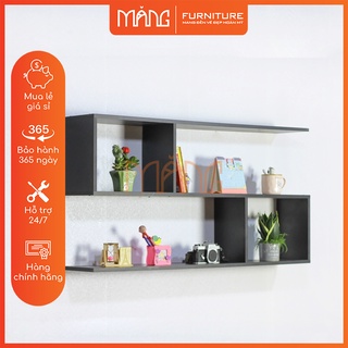 kệ sách treo tường gỗ chữ s 2 tầng, đa năng nhiều ngăn mẫu ks11