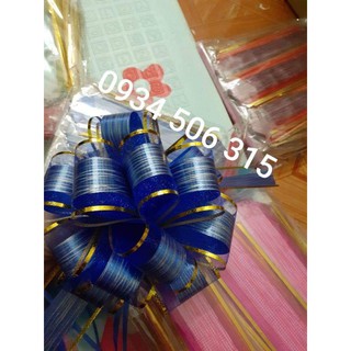5 Bông Nơ voan rút tú cầu viền vàng cao cấp size đại, vơ voan rút kim tuyến viền vàng