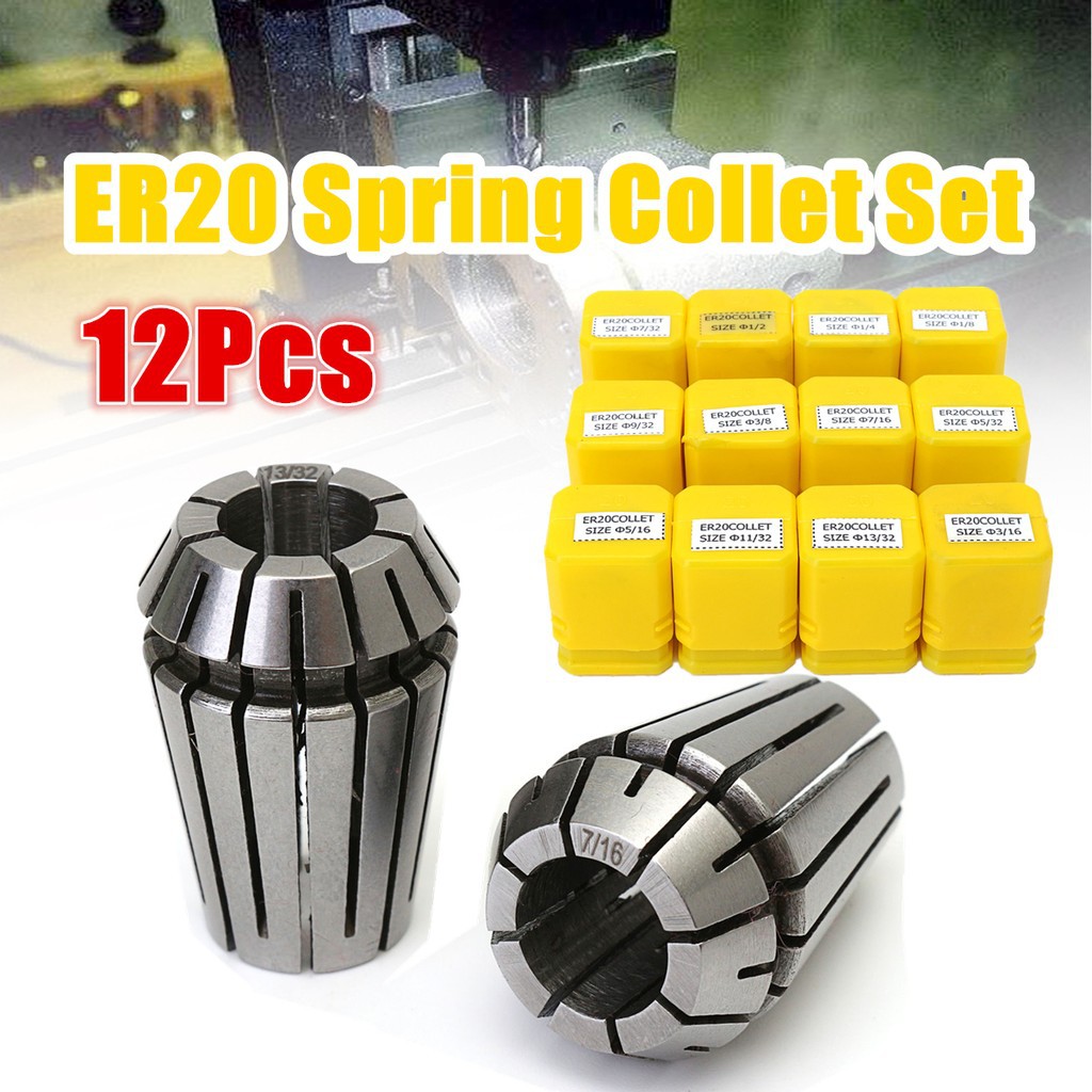 12Pcs ER20 1/8"-1/2" Spring Collet Set for CNC Milling Engraving Machine Lathe