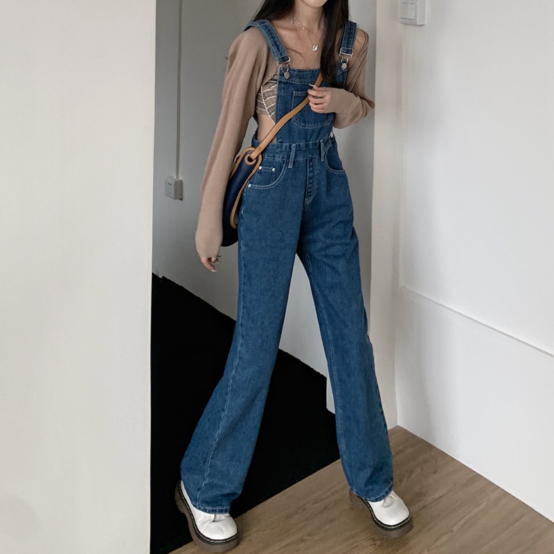 LEEVA - Yếm jeans nữ dáng dài phong cách dễ thương ulzzang girl L297