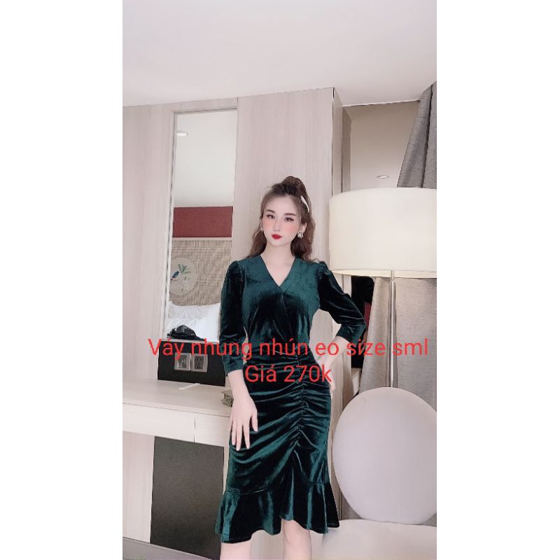 Váy nhung nhún eo sang chảnh - quý phái - xinh đẹp.