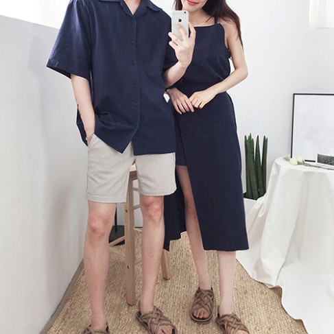 Áo đôi nam nữ 🥰FREESHIP🥰 Set áo váy sơ mi cặp couple màu đỏ, màu xanh đen Hàn Quốc Couple VSM- AV80 (có ảnh thật)