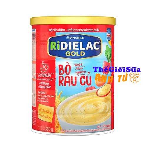 Bột ăn dặm RIDIELAC GOLD VINAMILK đủ vị hộp thiếc 350g mẫu mới date 2022