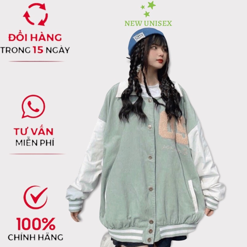 Áo Khoác Nhung Nữ Hai Lớp Nút Bấm, Cổ Sơ Mi Logo 09 Phối Tay Thêu , Form Rộng Mặc Đẹp Thoải Mái [NEW UNISEX]