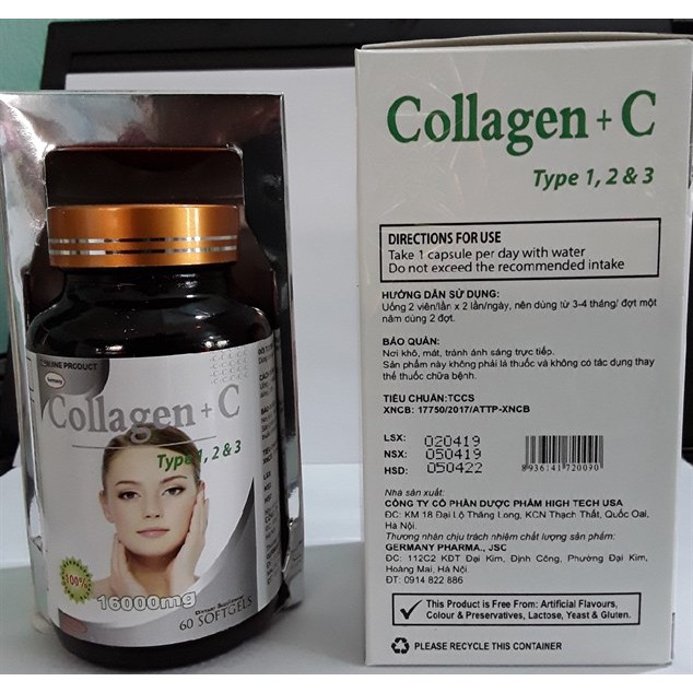 Viên uống Collagen +C Type 1, 2 & 3 hộp 60 viên