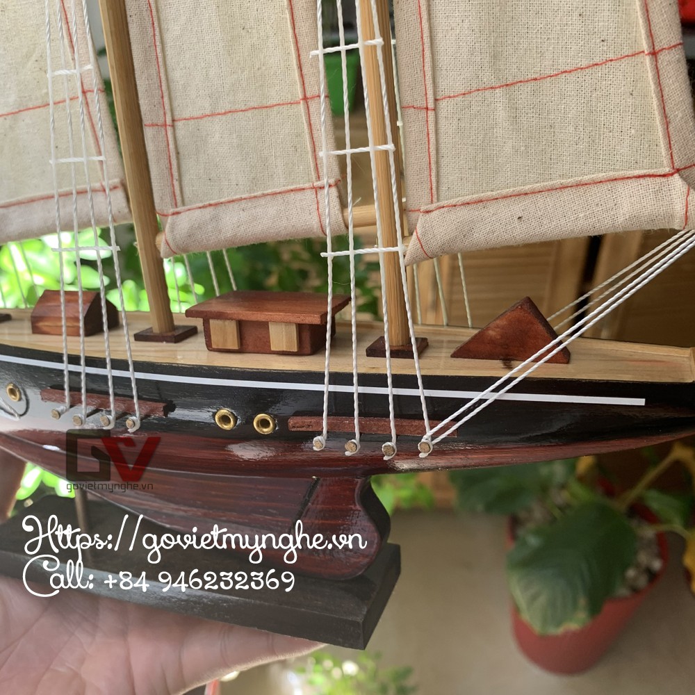 [Đã lắp ráp sẵn] Mô hình du thuyền gỗ Atlantic của Mỹ - Dài 32cm - Buồm vải