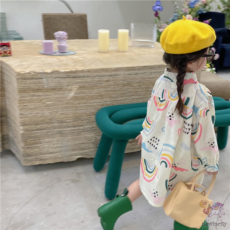 Đầm Dài Tay In Họa Tiết Cầu Vồng Cho Bé