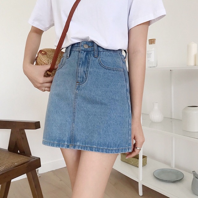 Chân váy jean ngắn KABICO dáng chữ a, chân váy ngắn nữ bò kaki cạp cao kèm quần trong ôm eo phong cách ulzzang V01