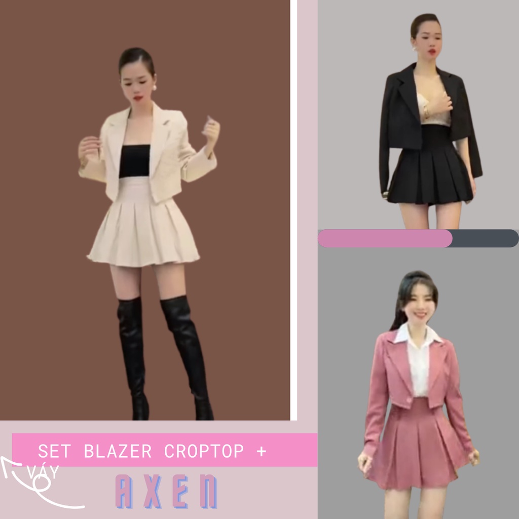 Set áo cổ vest croptop + chân váy xếp ly (S34) | BigBuy360 - bigbuy360.vn