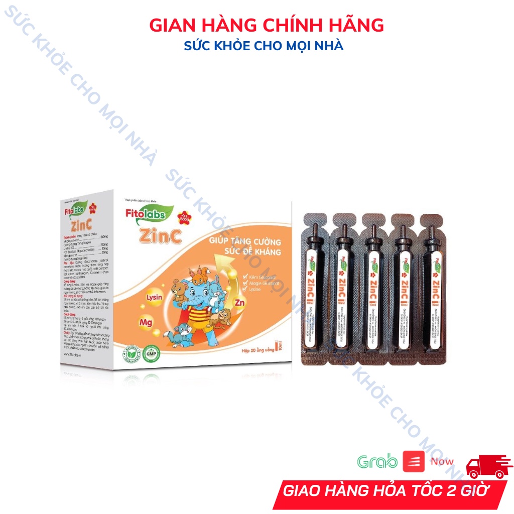 Kẽm ống Fitolabs Zinc tăng đề kháng kích thích ăn ngon tiêu hóa tốt hấp thu dinh dưỡng bé Hộp 20 ống suckhoechomoinha