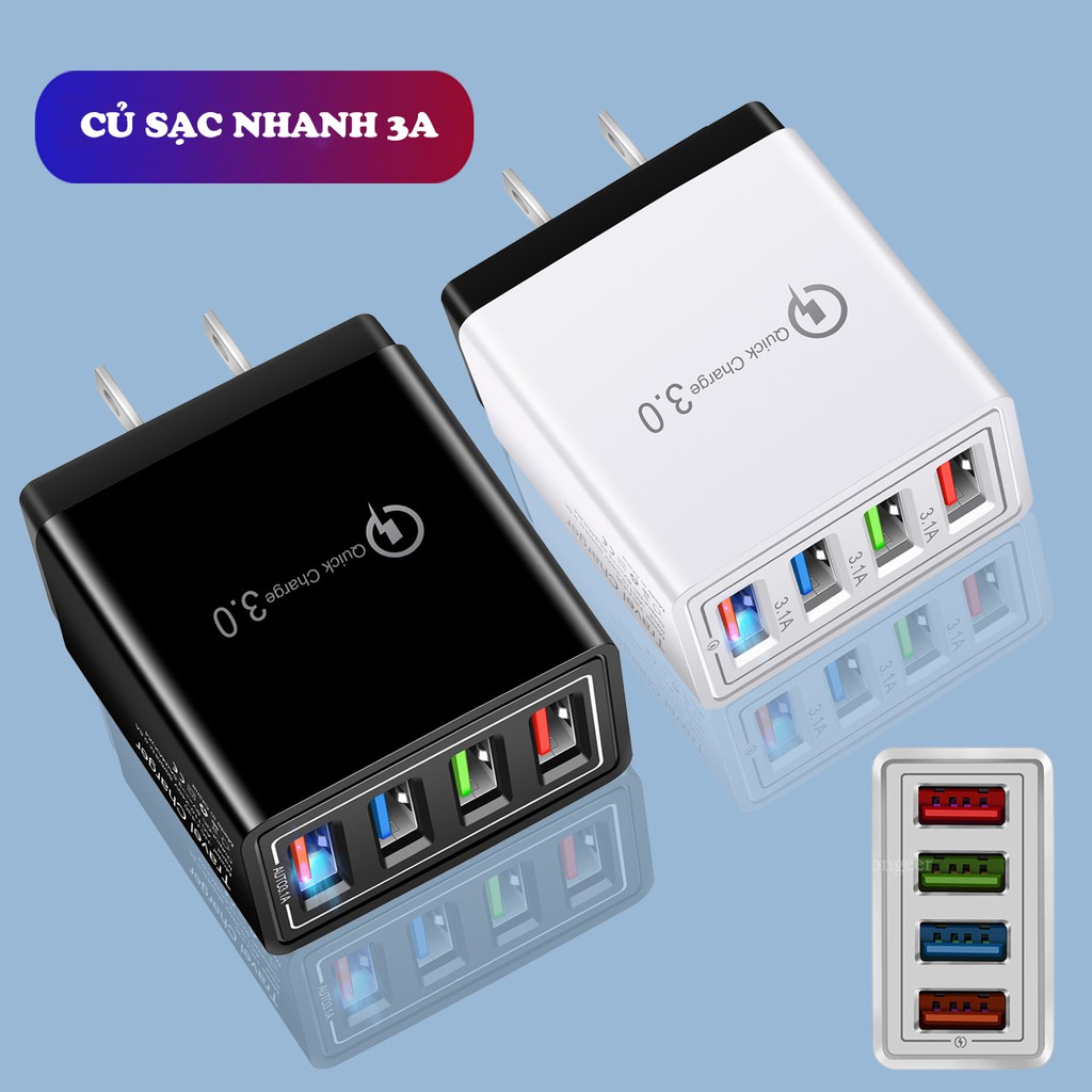 Củ Sạc Nhanh - Ổ Sạc Đa Năng Tiêu Chuẩn Châu Âu 4 Cổng USB 5V 3A