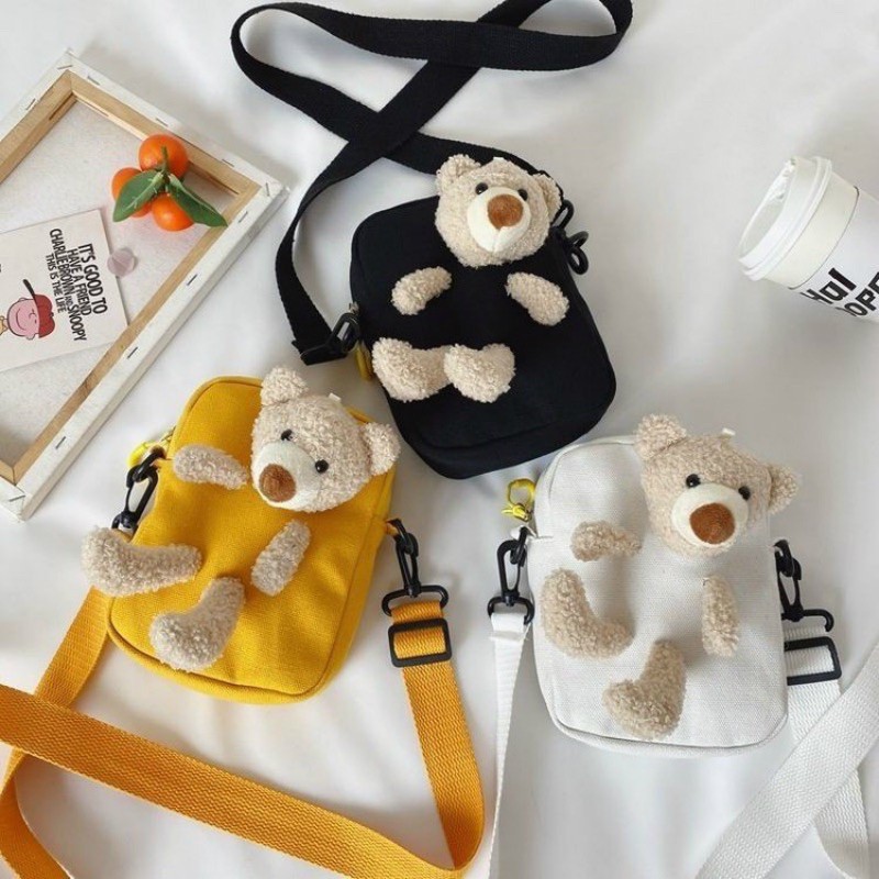 Túi đeo chéo hình gấu 🐻🐻nhồi bông phong cách Hàn Quốc TÚI XINH CHO BÉ 009