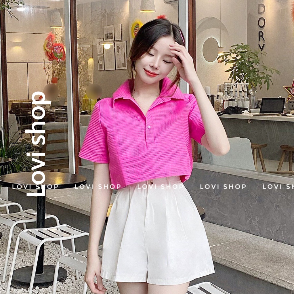 LOVI SHOP Áo sơ mi croptop polo cổ bẻ/ cổ trụ tay ngắn chất xốp cao cấp 7 màu