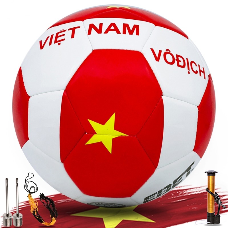 Bóng Đá In Cờ Việt Nam Số 3 4 5 Chính Hãng Động Lực Đủ Size Trẻ Em Và Ngưới Lớn (Tặng bơm tay mini, kim và lưới dù)