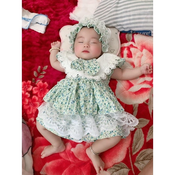Váy Lolita Xanh Bạc Hà Phối Ren Tầng Siêu Xinh Cho Bé 4kg-28kg