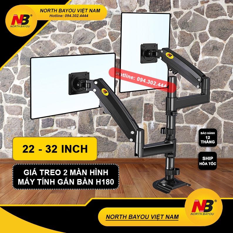 Giá treo 2 màn hình máy tính H180  22inch-32inch Dual Monitor Arm