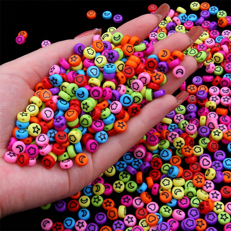 100 Hạt hỗn hợp hình sao mặt trăng trái tim bằng acrylic để làm đồ trang sức