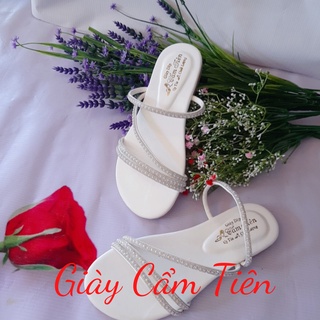 sandal nữ CẨM TIÊN đế thấp màu đen có nơ  size 33-44 (big size)