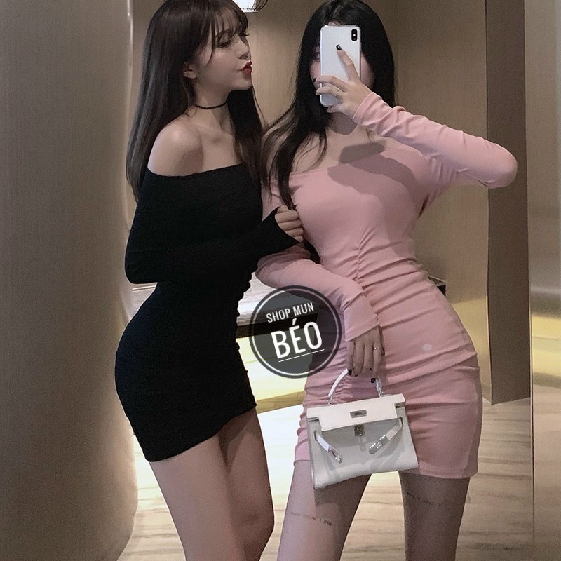 Đầm Body Trễ Vai Tay Dài Nhún Trước Thun Borip Thích Hợp Mặc Đi Tiệc Đi Làm Đi Chơi Phù Hợp Với Mọi Phong Cách