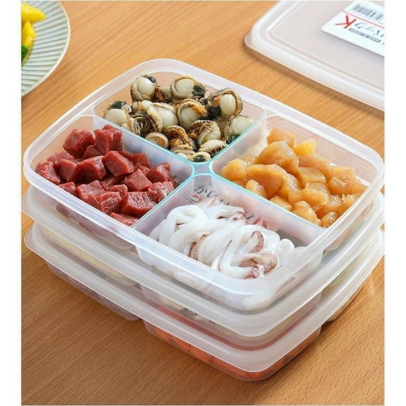 Hộp nhựa mini 4 NGĂN CÓ NẮP đựng thức ăn nhỏ gọn tiện lợi( 4 ngăn)