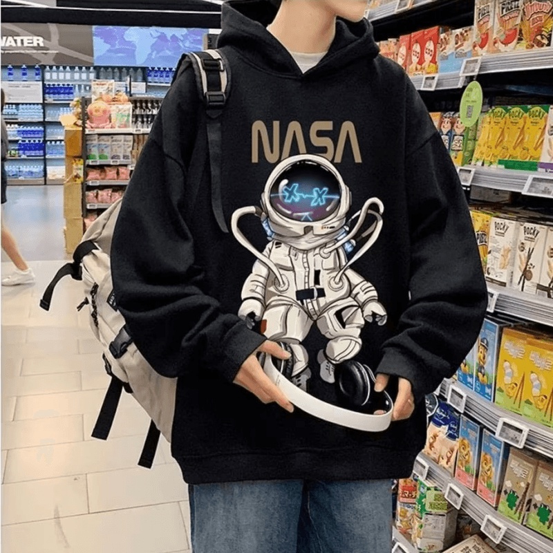 Áo hoodie Dáng Rộng In Hình Phi Hành Gia Phong Cách hip hop Đường Phố Hàn Quốc Chất Lượng Cao Cỡ M-5XL Dành Cho Nam
