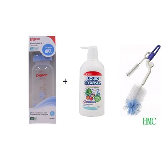 Bộ Bình sữa PP tiêu chuẩn Voi xanh 240ml + Nước rửa bình sữa chai Pigeon 700ml + Cọ rửa bình sữa Pigeon