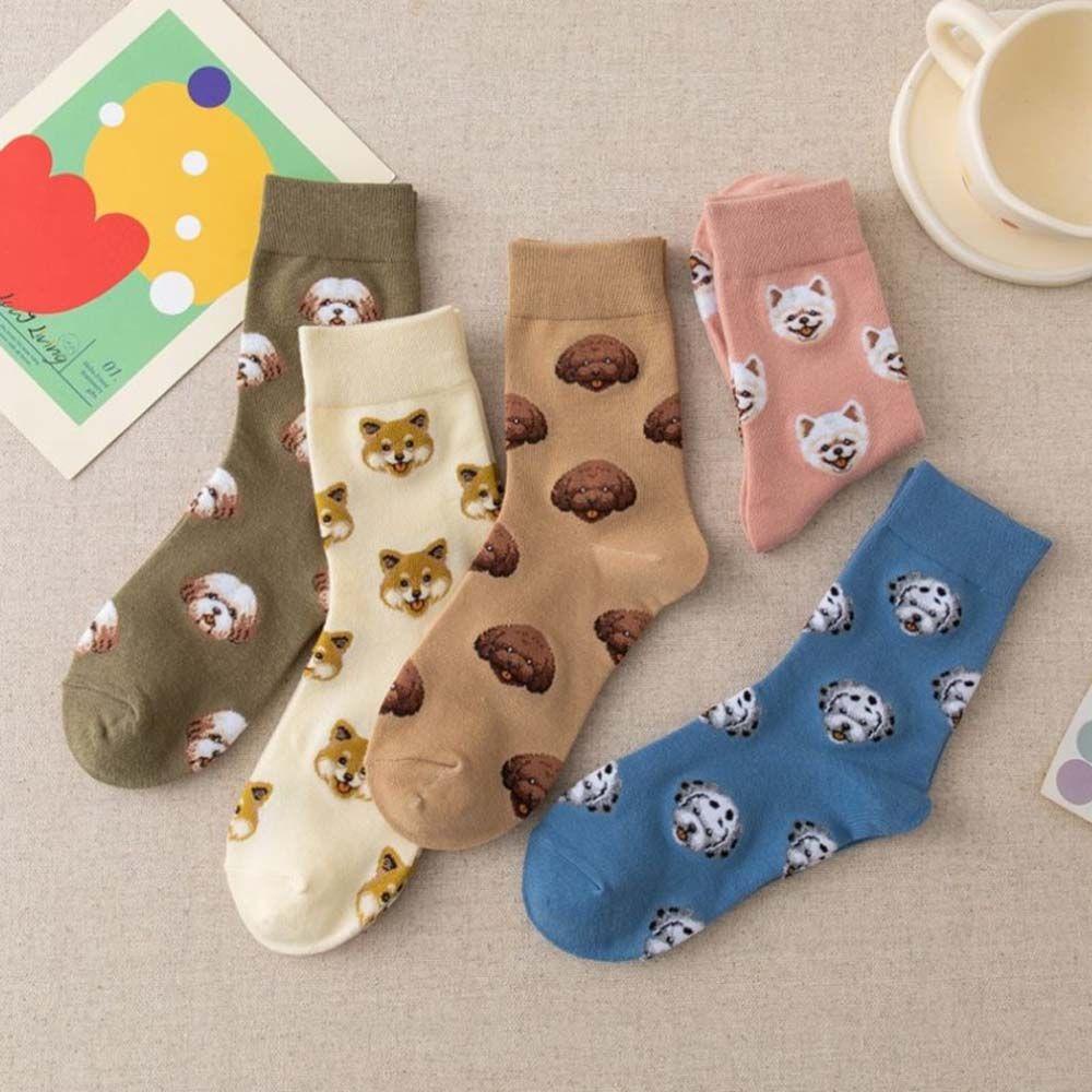 FORBETTER Vớ Cotton Cổ Trung Thoáng Khí In Họa Tiết Chó Shiba Inu Sáng Tạo Kiểu Nhật Bản