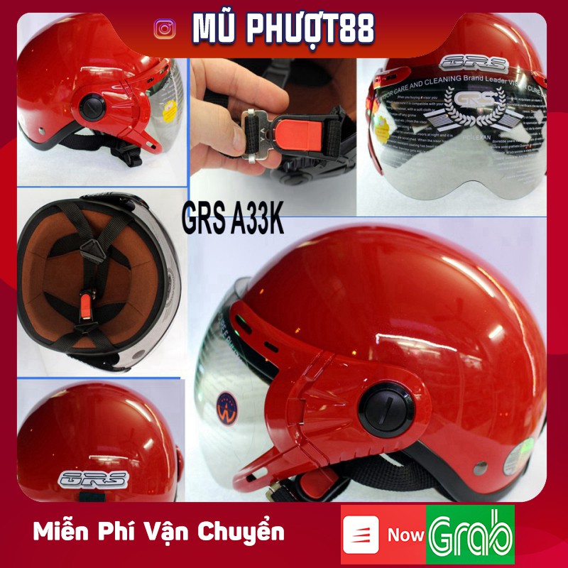 Mũ bảo hiểm GRS A33K - đỏ bóng - Mũ nửa đầu chính hãng GRS Hoàng Quán clip thật