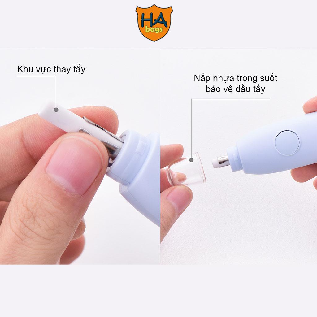 Bút tẩy chì dùng pin cho học sinh mẫu giáo và tiểu học tẩy nhanh, sạch, không rách giấy HB1011 sẵn pin và 10 lõi tẩy gôm