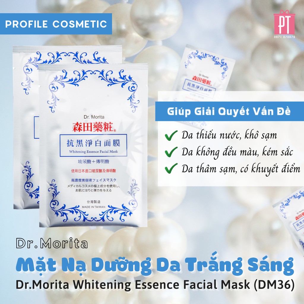 [Date T8/2022] DM36 ☆ Hộp 10 miếng mặt nạ Dr.Morita dưỡng trắng da Whitening Essence Đài Loan