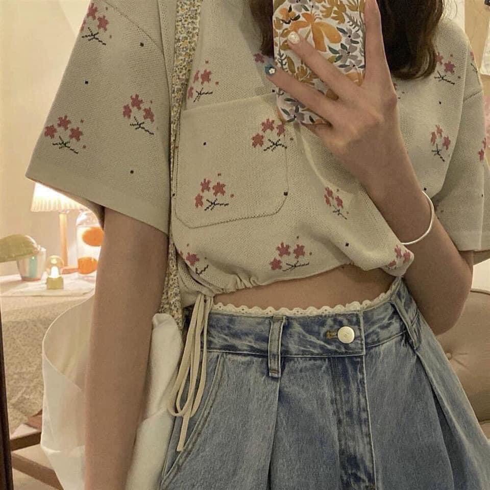 Quần jeans suông nữ ulzzang lưng viền ren siêu hot có ảnh thật feedback siêu hịn nha