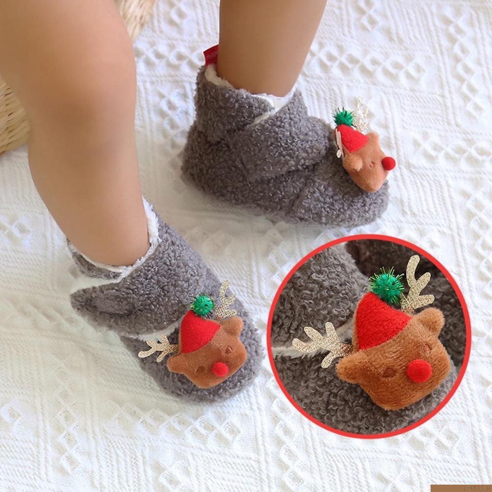 Giày bốt lót lông họa tiết giáng sinh cho bé từ 0-18 tháng tuổi