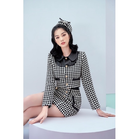 Set dạ tweed phối da - Celina Set