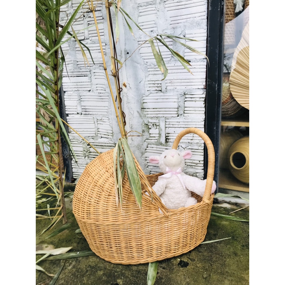 Phụ kiện chụp hình siêu xinh cho các studio - Xe đẩy bằng mây Tự Nhiên - Xe Đẩy Cho Búp Bê Dành Cho Bé Từ 3 - 6 Tuổi
