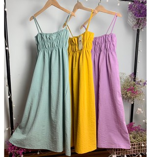 váy suông 2 dây chun ngực chất đũi 3 màu