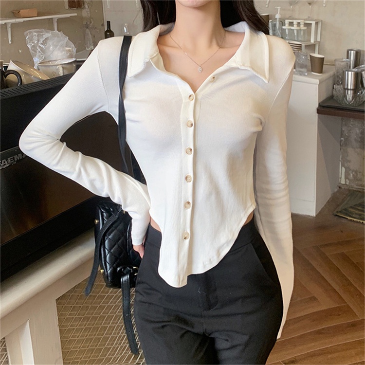 Áo Sơ Mi Nữ Dài Tay Cổ Bẻ Phong Cách Hàn Quốc
