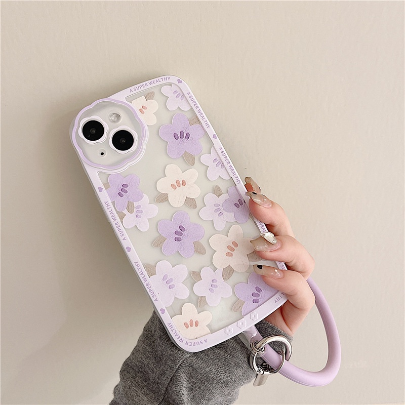 Ốp Điện Thoại Silicon In Họa Tiết Hoa Kèm Dây Đeo Cho Iphone 13 12Promax 11 / 7 / 8PLUS