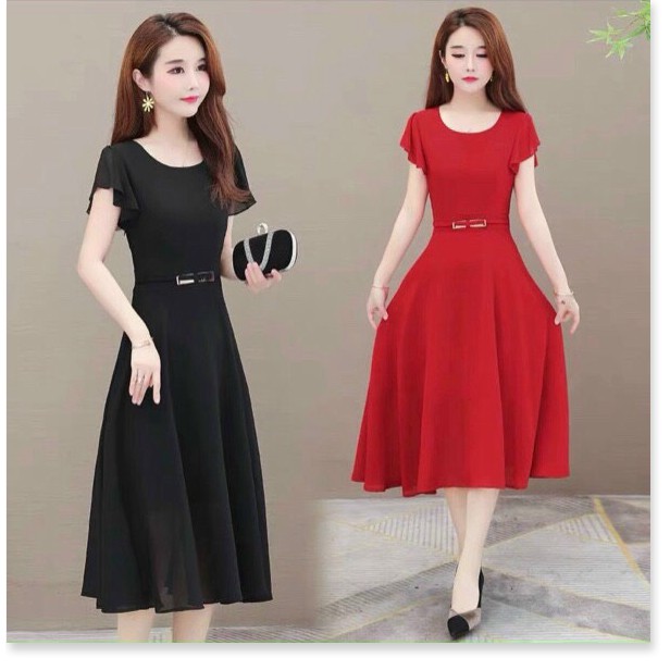 Đầm Voan Nữ Tay Cánh Tiên Eo Phối Khoen Thanh Lịch Cho Các Nàng