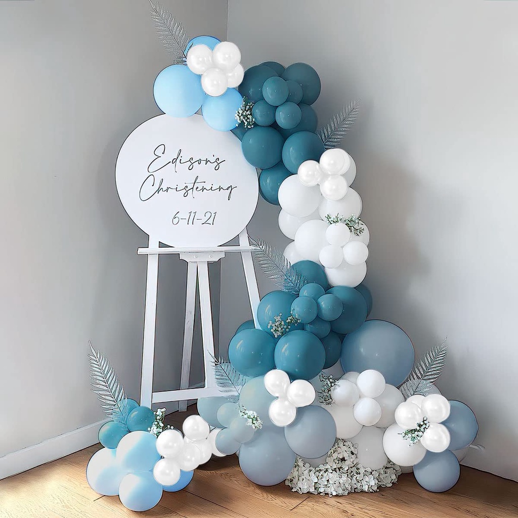 Set 140 Bong Bóng Dạng Vòm Màu Trắng Xám Cát Cổ Điển Trang Trí Tiệc Sinh Nhật Bé
