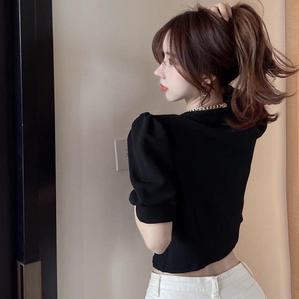 Jiashucheng2023 Áo Sơ Mi Ngắn Tay Cổ Thấp Ôm Dáng Hở Rốn Đính Hạt Ba Chiều Hình Hoa Nhỏ Phong Cách Mới Mùa Hè Cho Nữ