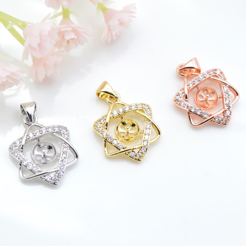 [M3DB] Phụ kiện trang sức (DIY) - Mặt dây chuyền mặt khay trống ngọc 6 cánh sao đính hạt nạm đá lấp lánh