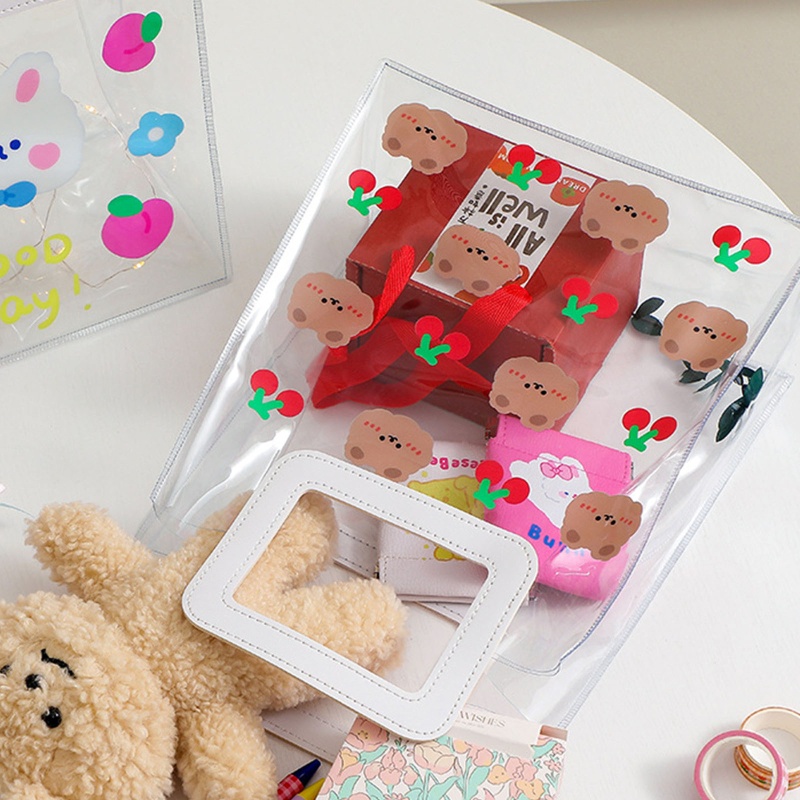 Túi Xách Tay Bằng PVC Trong Suốt Cỡ Lớn In Hình Gấu Dễ Thương