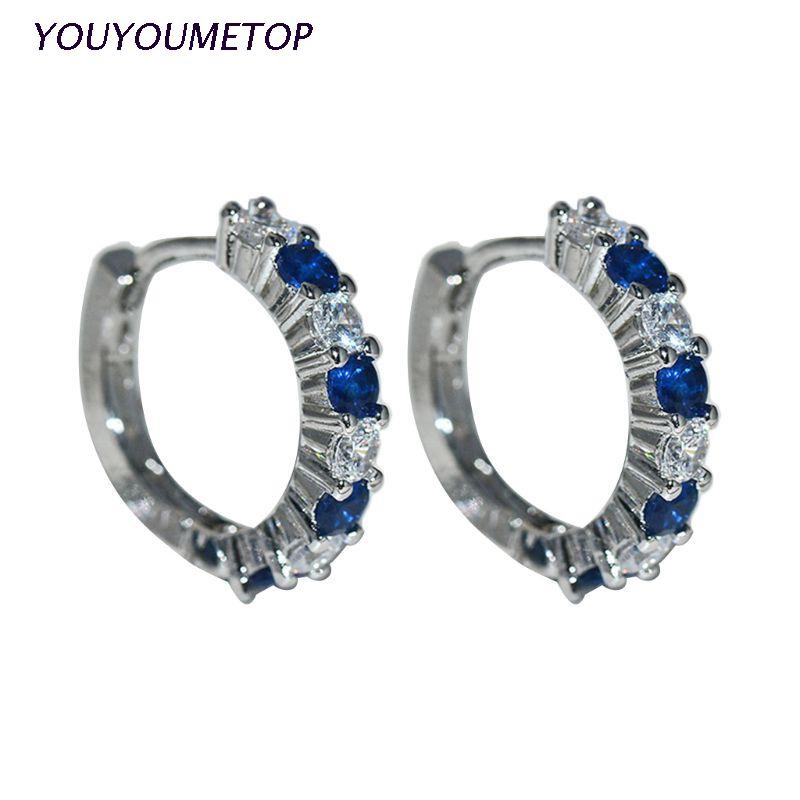 Bông Tai Mạ Bạc 925 Đính Đá Sapphire Sang Trọng